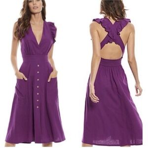 Happy x Nature Linen Blend Midi Dress M Purple